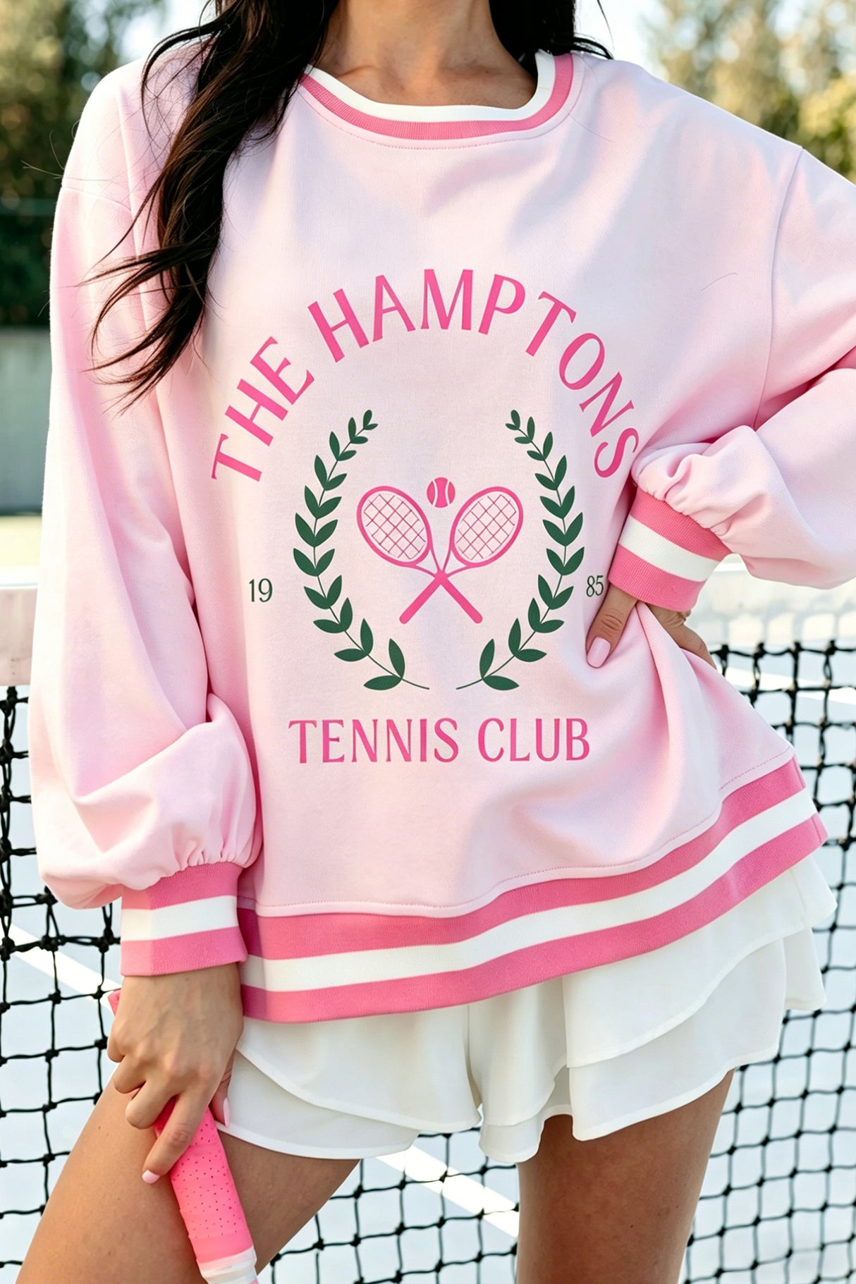 Pink Embroidered Tennis Club Sweatshirt