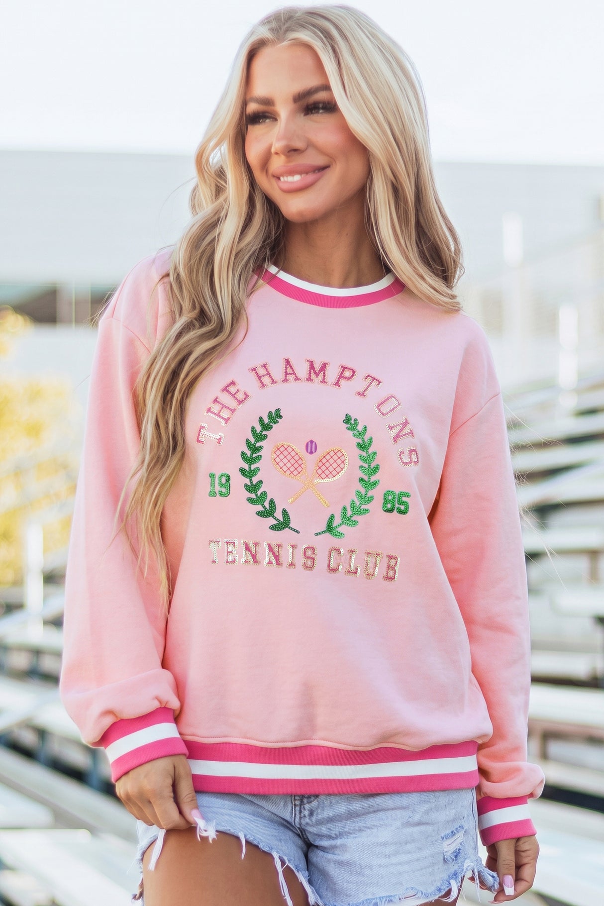 Pink Embroidered Tennis Club Sweatshirt