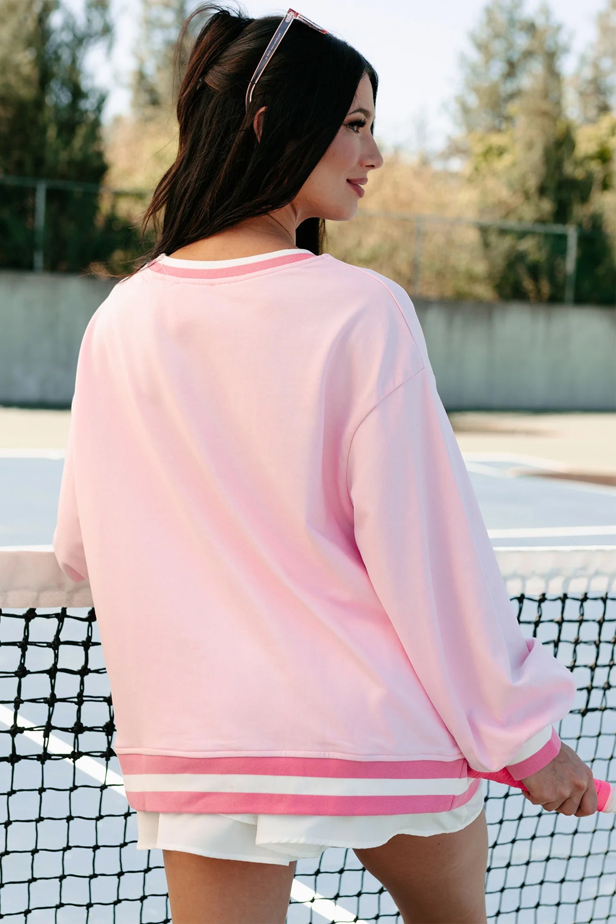 Pink Embroidered Tennis Club Sweatshirt